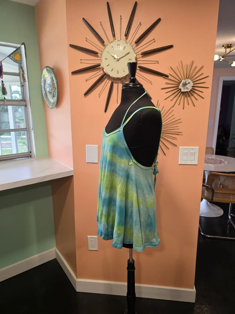 Free People Rare We The Free L Green & Blue Tie-Dye Double-Strap Tank Boho Chic